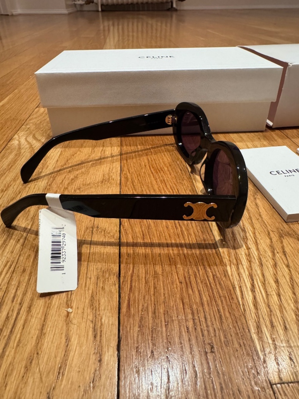 CELINE - Triomphe 52mm Oval Sunglasses - Shiny Black Blue - Picture 12 of 14